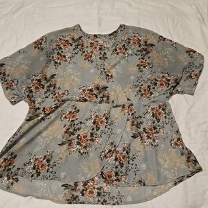 Misia Curvy Floral Blouse Size 2X Mint Green With Dusty Rose Flowers